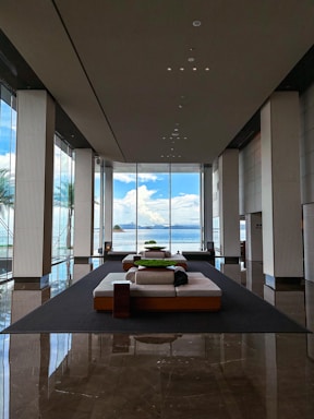 Coastal hotel reception area with minimalist design and natural Caribbean light.