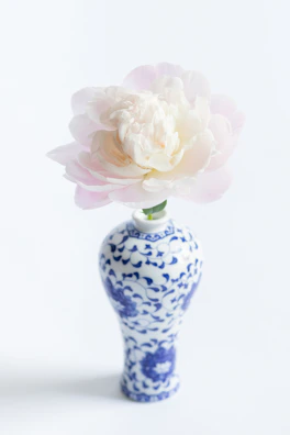Close-up of a delicate porcelain vase with subtle hand-painted floral patterns.
