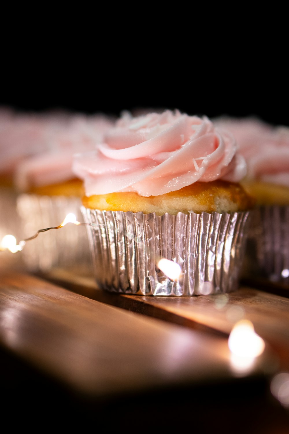 a close up of a cupcake on a table