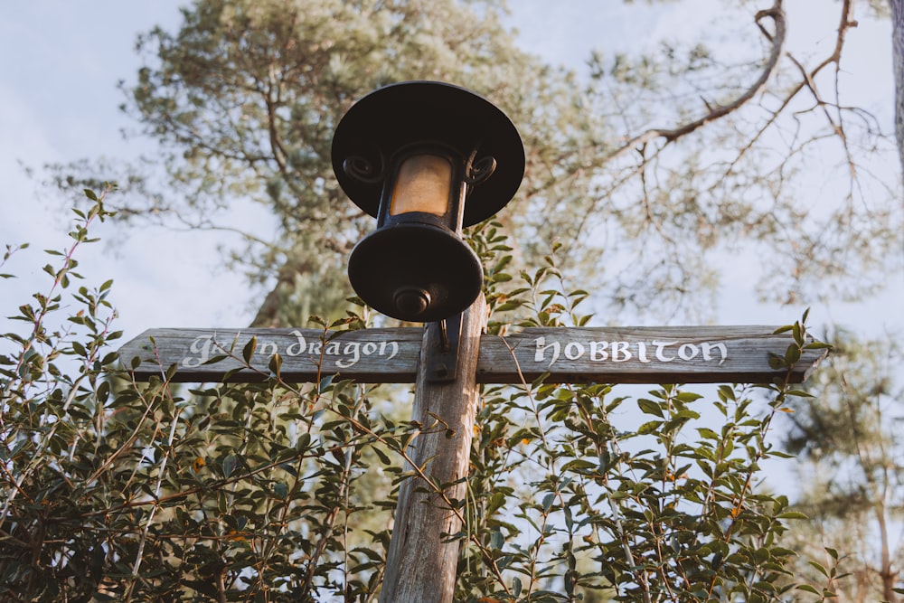 a street light with a street sign attached to it