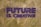 Purple graffiti text on a textured, weathered wall reads 'FUTURE IS CREATIVE'. The letters are bold and blocky, set against a mottled tan and green background.