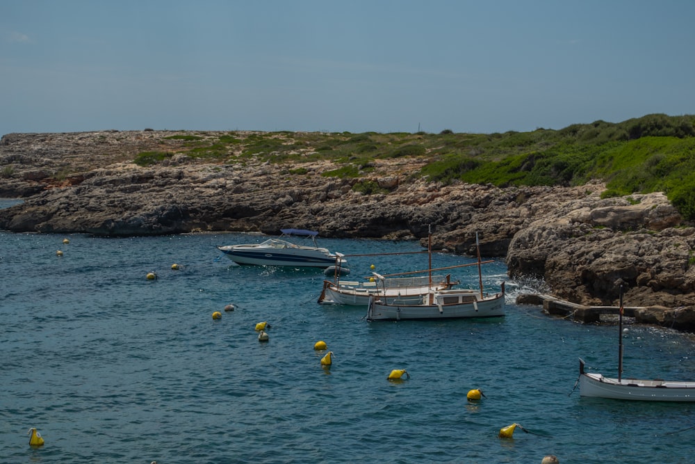 a group of boats floating on top of a body of water