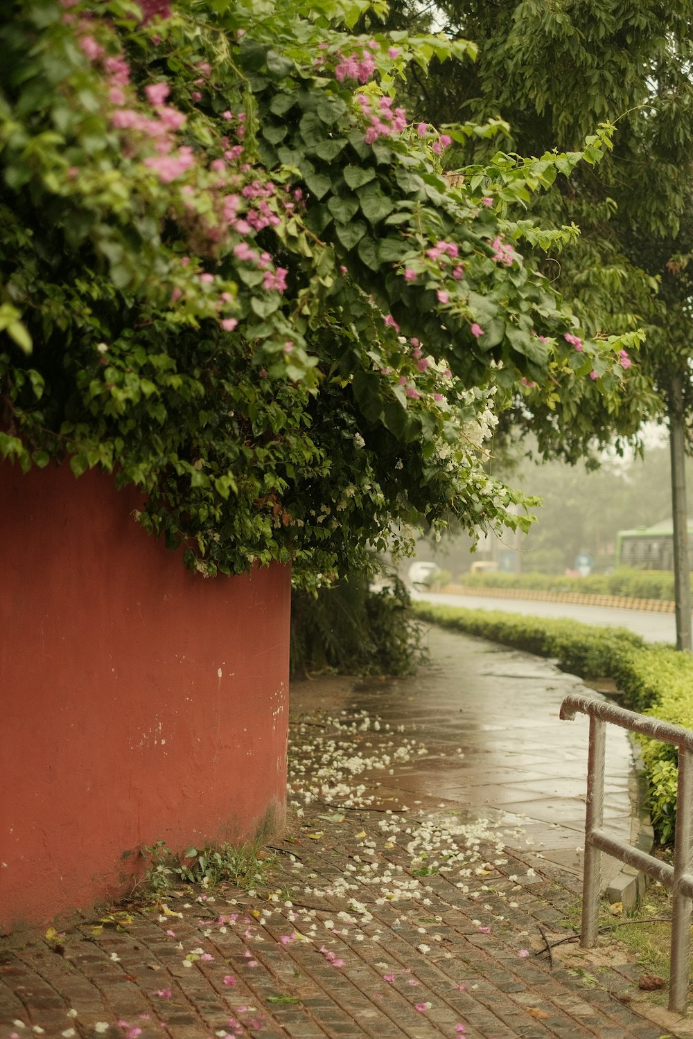 a woman sitting on a bench in the rain