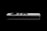A sleek white remote control with a circular directional pad and several buttons is positioned against a dark, reflective surface. The minimalistic design is accentuated by the sharp contrast between the white remote and the black background.