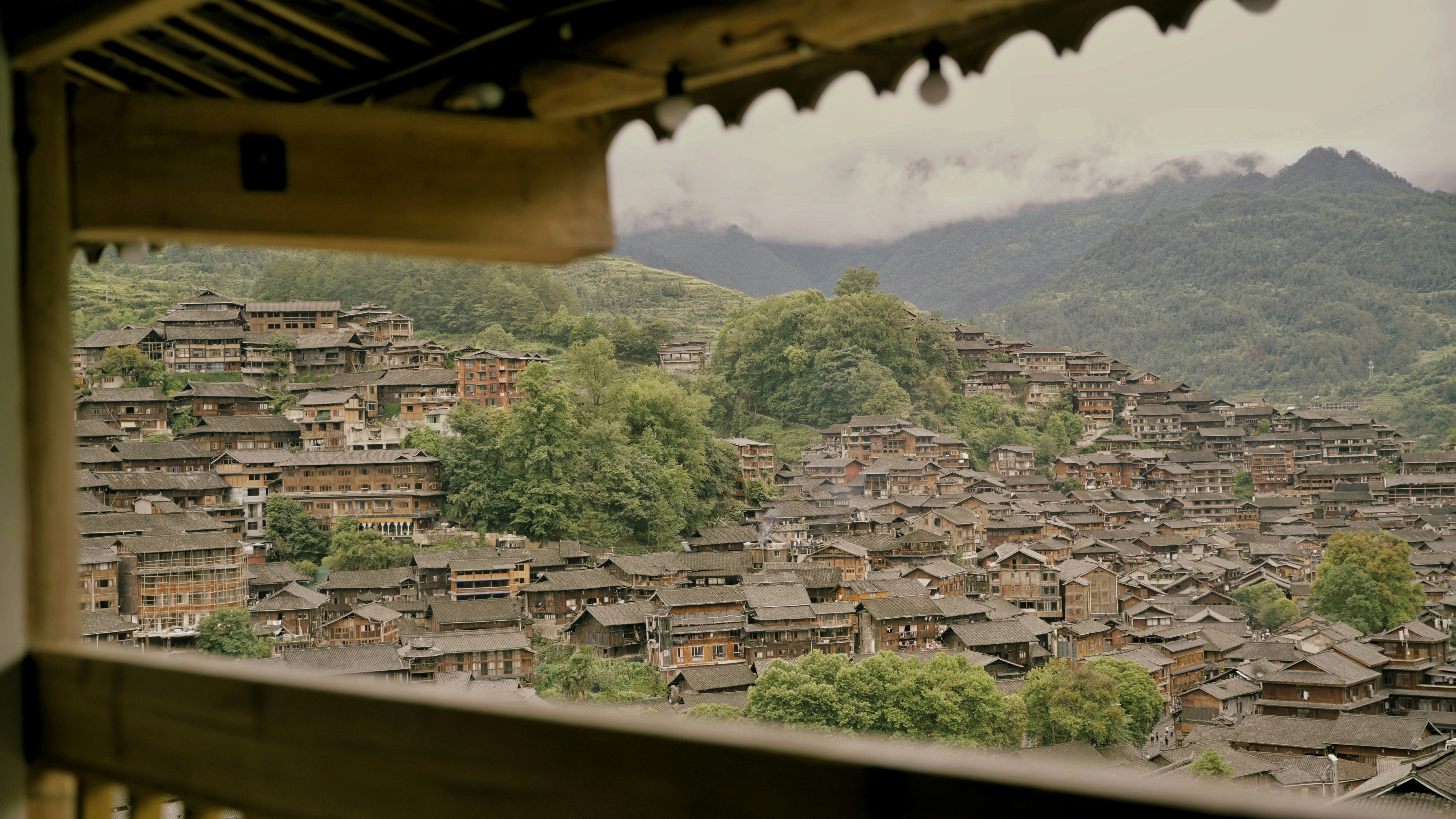 a view of a village from a window