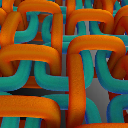 a group of orange and blue links with a white background