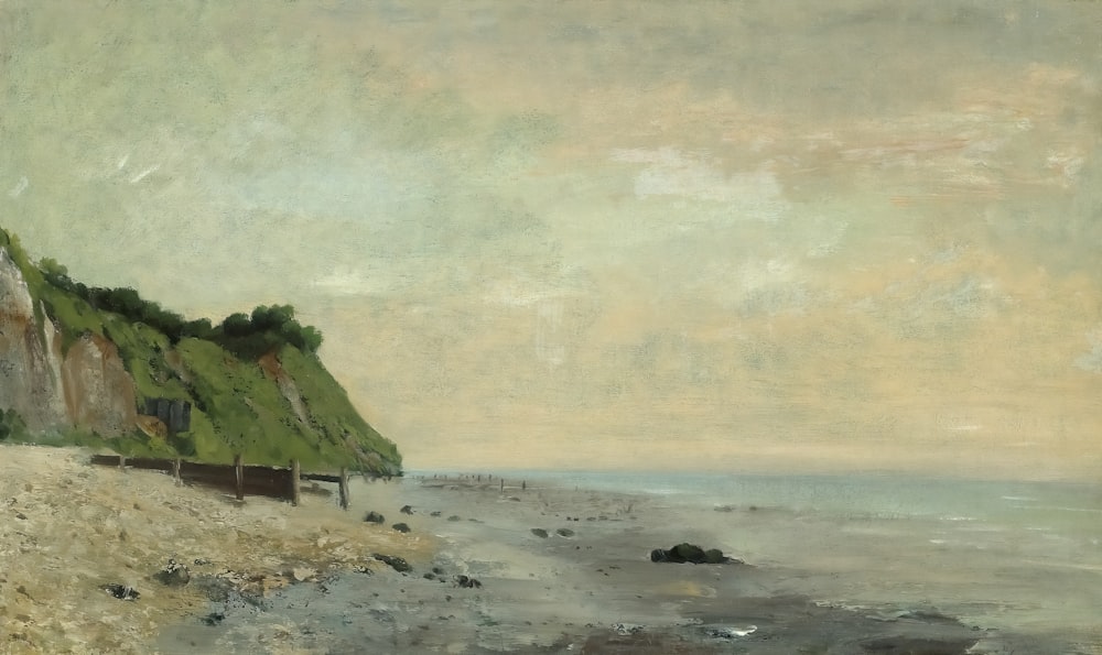 a painting of a cliff by the ocean