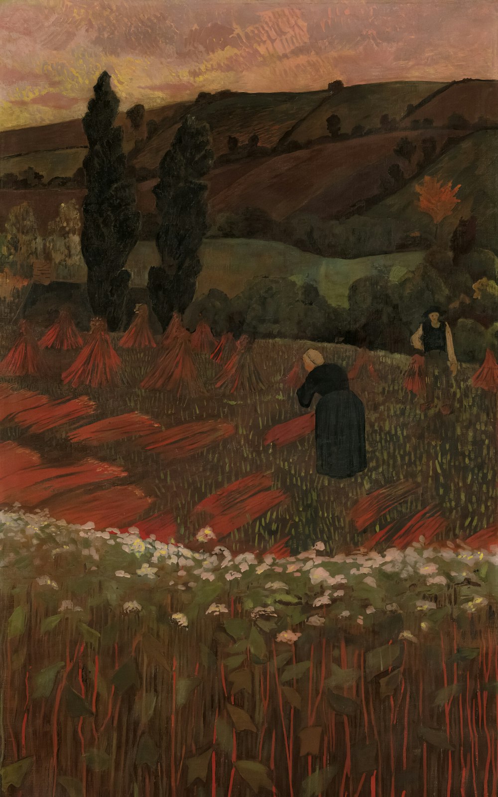 a painting of a man standing in a field