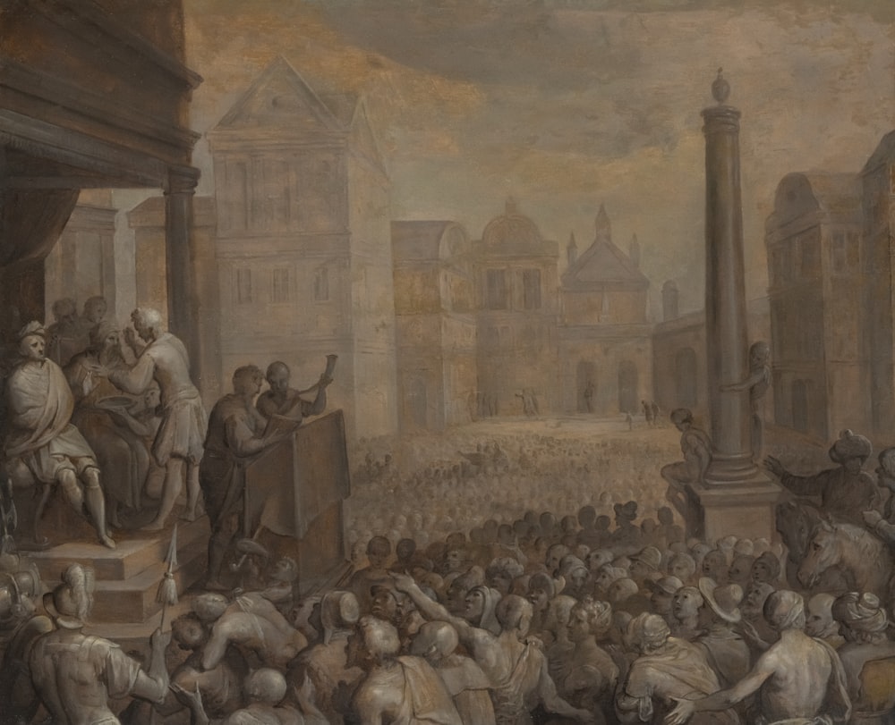 a painting of a large crowd of people