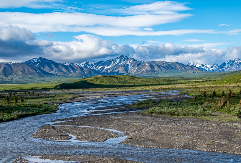 Un río que atraviesa un exuberante valle verde