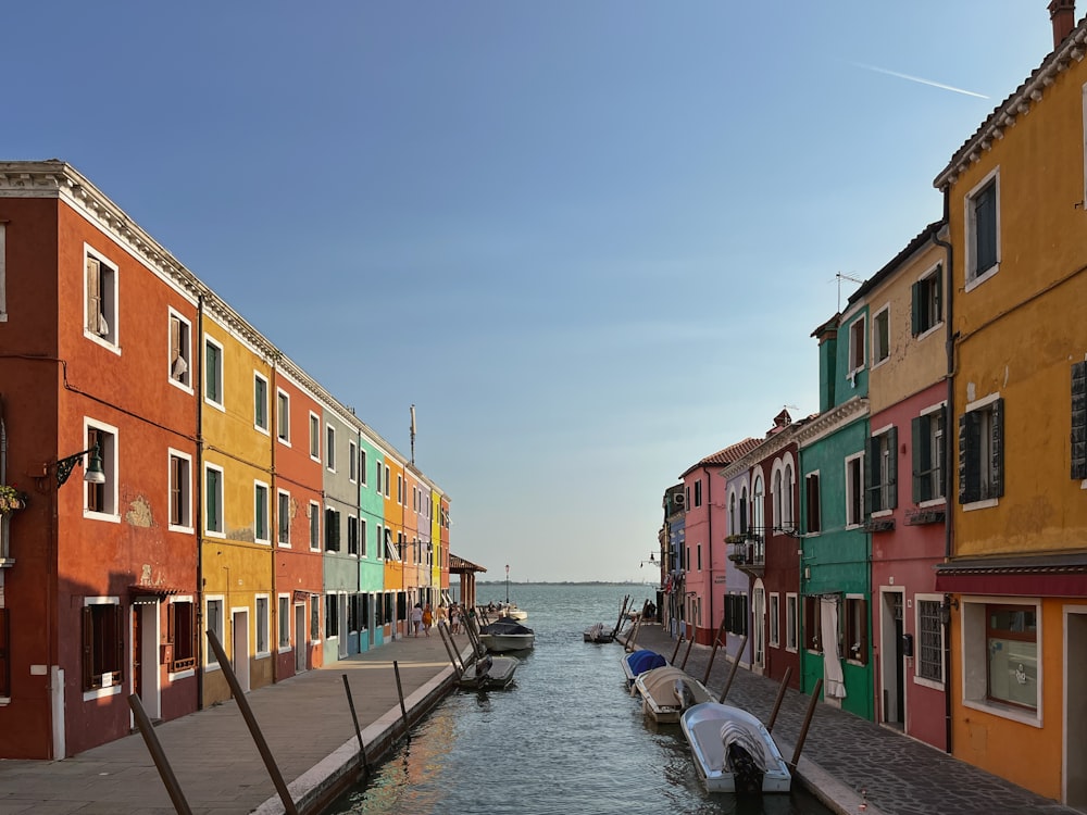 a row of colorful buildings next to a body of water