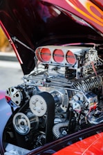 A close-up of a high-performance engine showcasing the intricate details and craftsmanship.