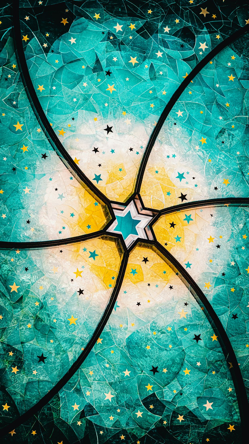 Una pintura de estrellas sobre un fondo azul