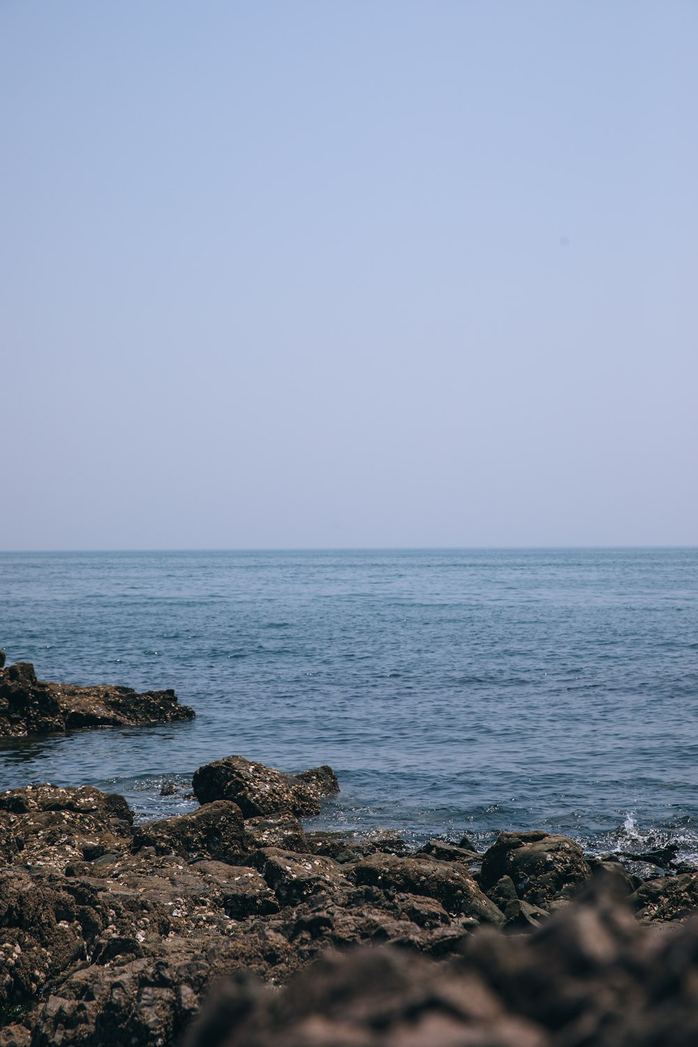 Una persona parada en una playa rocosa junto al océano