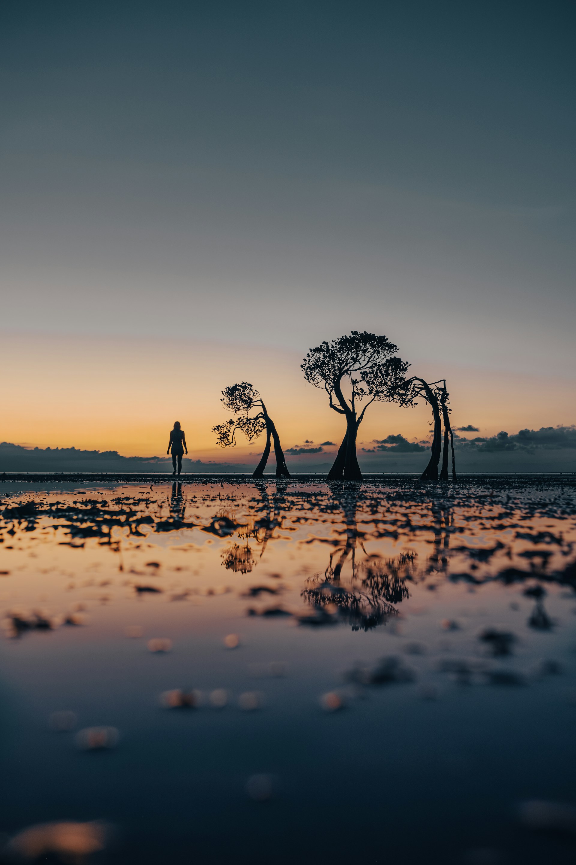 A peaceful outdoor scene at sunset with a silhouette of a person reflecting quietly, evoking themes of remembrance and spiritual connection.