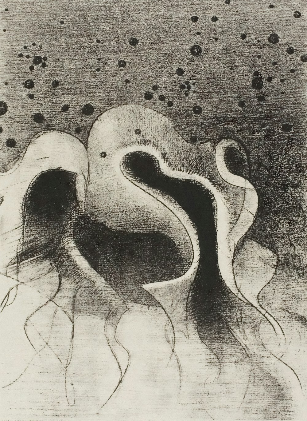 a black and white drawing of an octopus