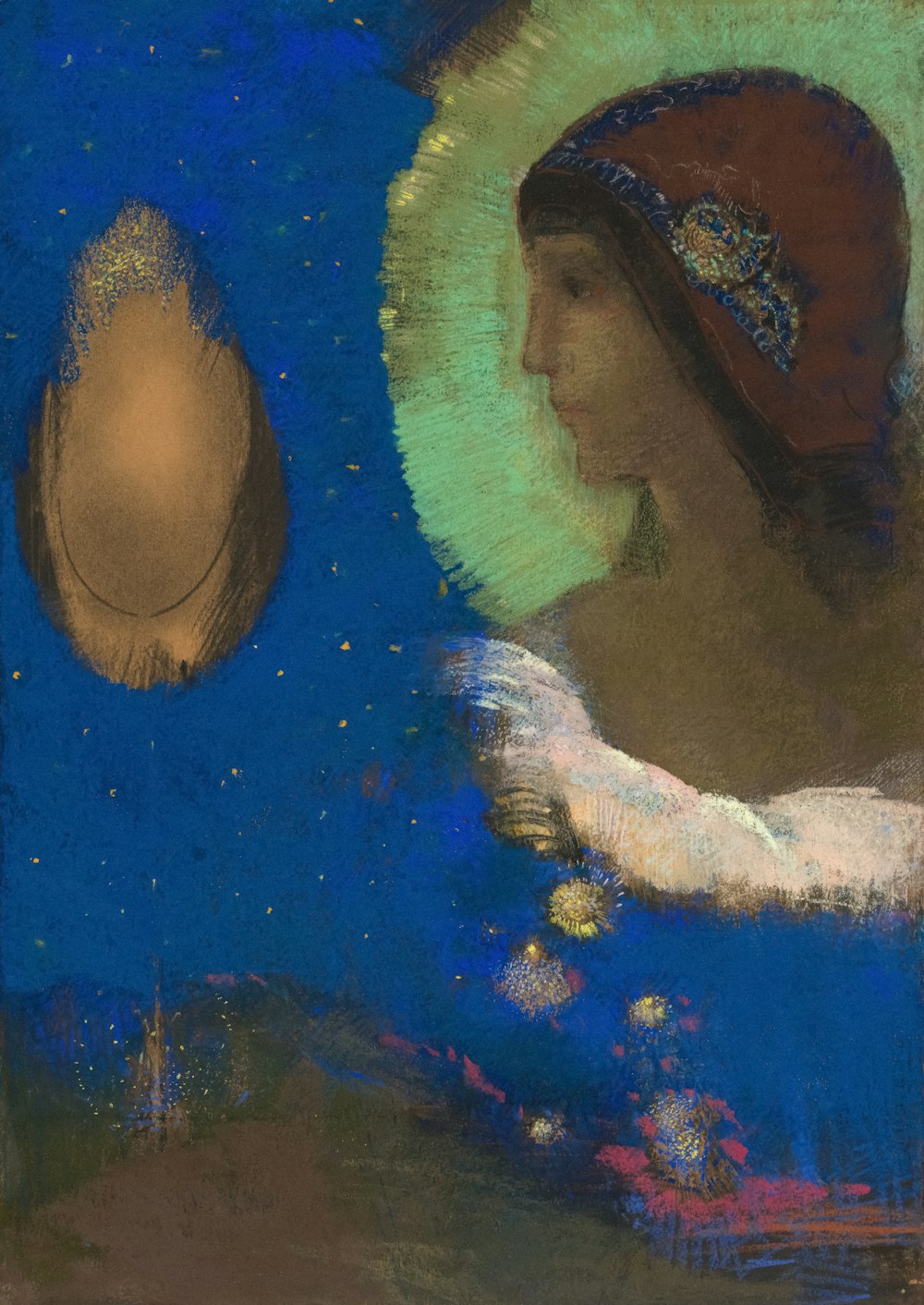 a painting of a woman in a blue dress