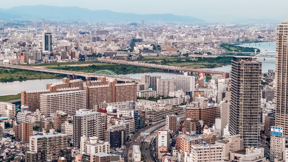 a view of a city with a river running through it