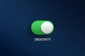 a green button with the word creativity on it
