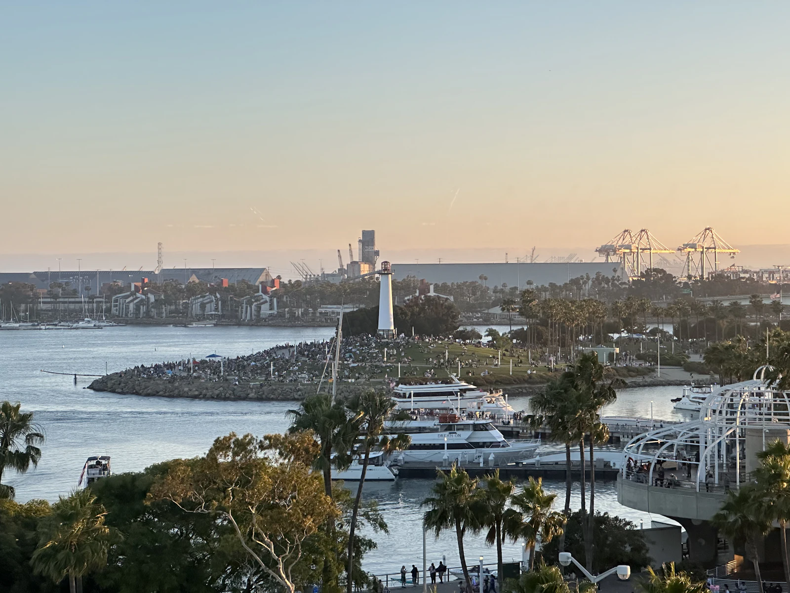A harbor crowded with moored boats.