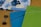 Two 2020 planners or notebooks are prominently displayed, one in blue and the other in green, each with a decorative striped pattern. A floral design is visible in the background on another item. A black binder clip is also seen on the wooden surface.