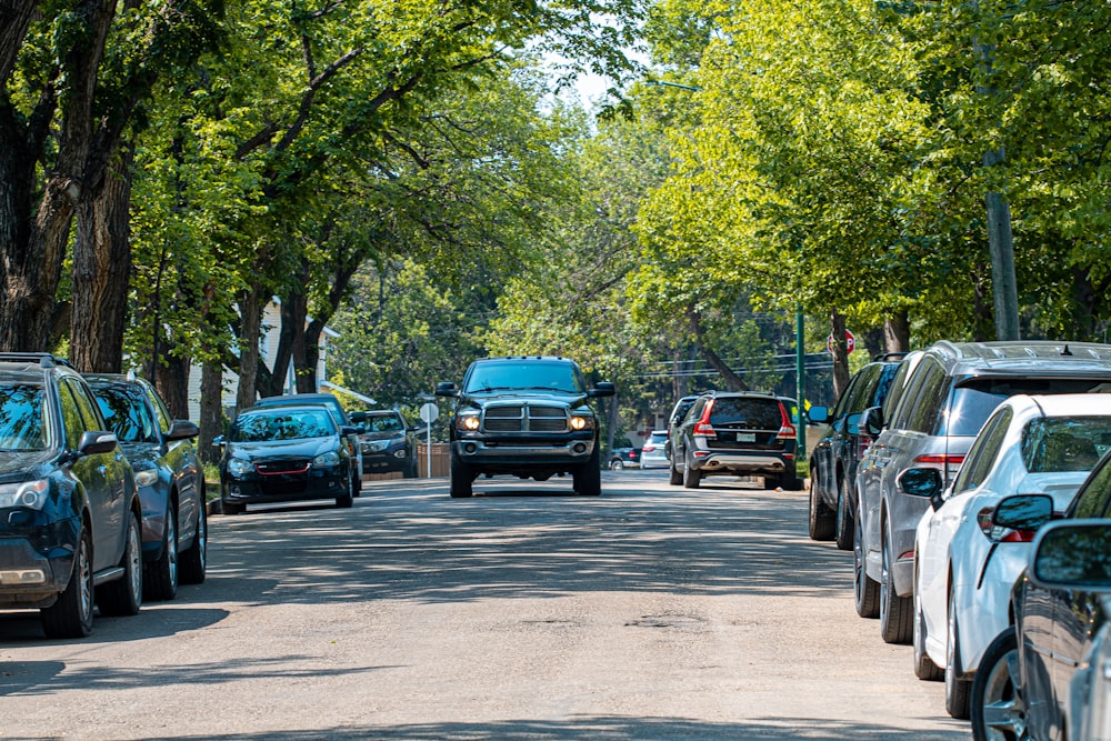 a street filled with lots of parked cars