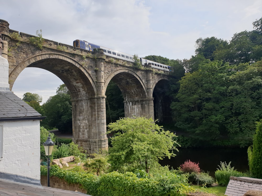 a train crossing a bridge over a river