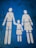 White silhouettes of two adults and a child holding hands are painted on a blue textured surface, typically indicating a family parking space.