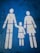 White silhouettes of two adults and a child holding hands are painted on a blue textured surface, typically indicating a family parking space.