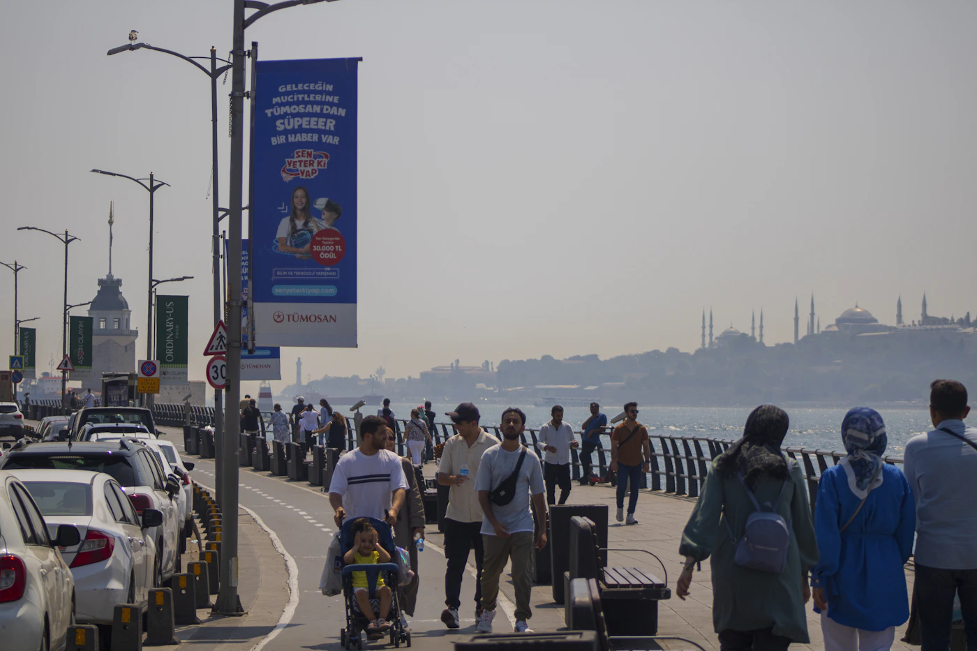 Guests strolling the Istanbul waterfront with their guide