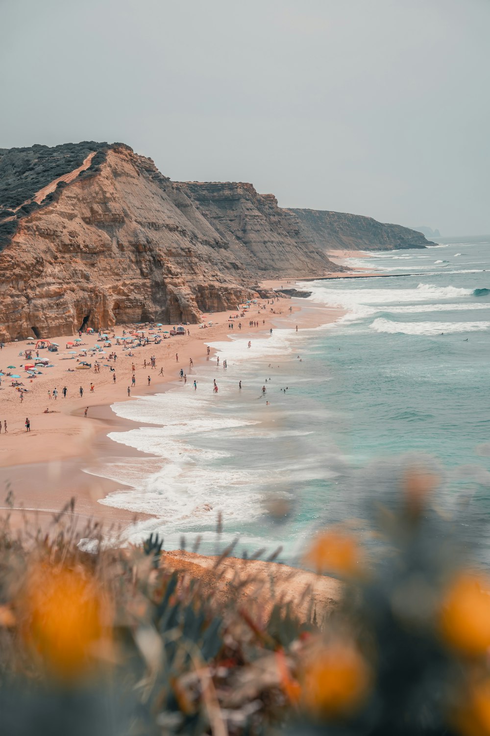 a beach with a bunch of people on it