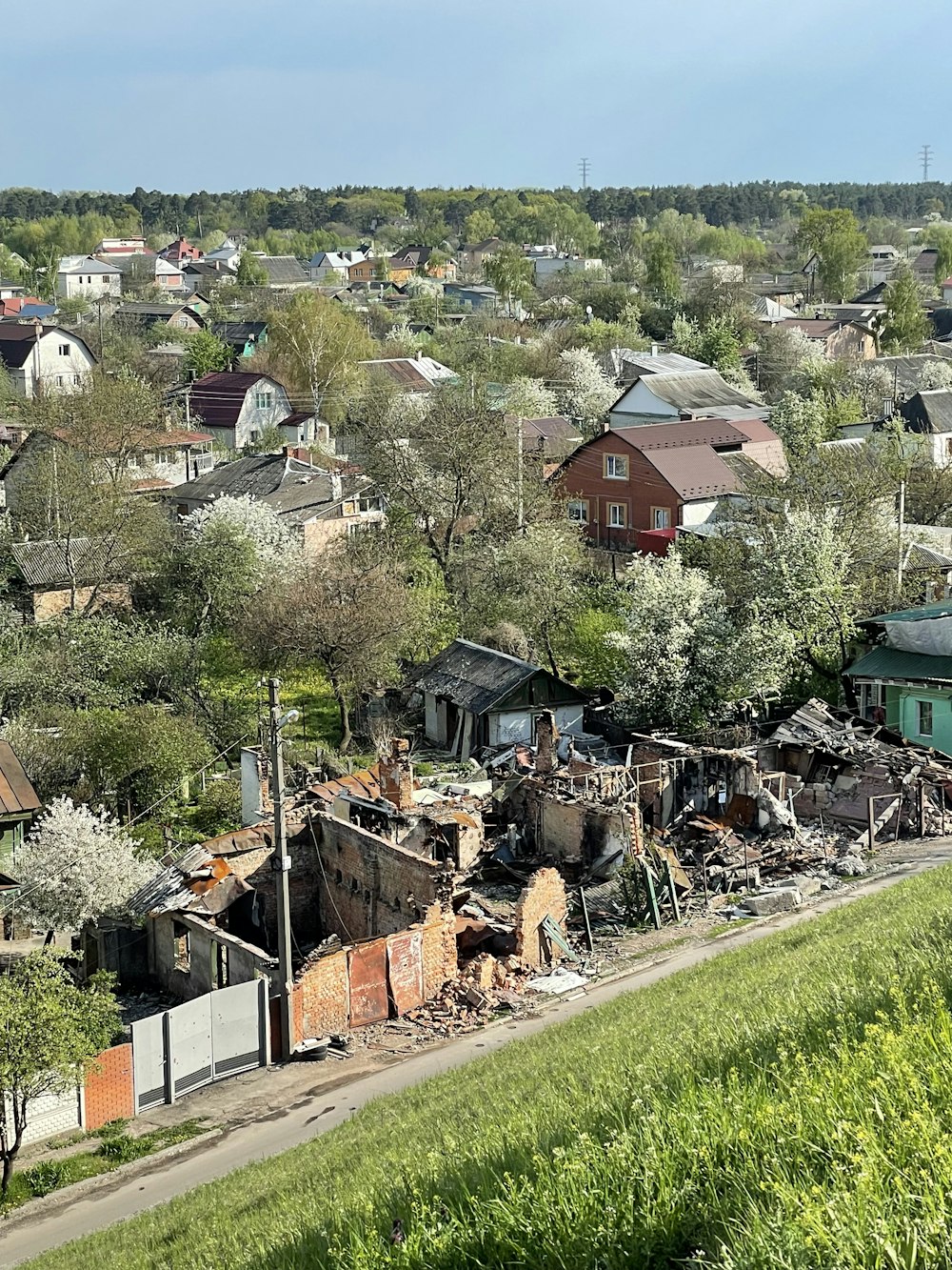 a view of a small town with lots of houses