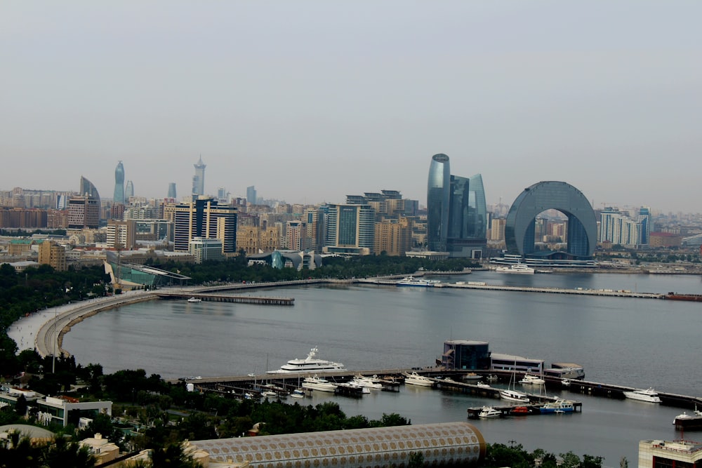 a large body of water with a city in the background