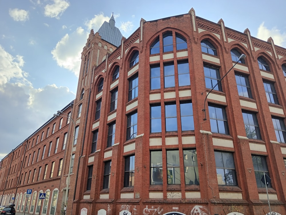 a large brick building with many windows