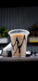 a plastic cup with a black and white design on it