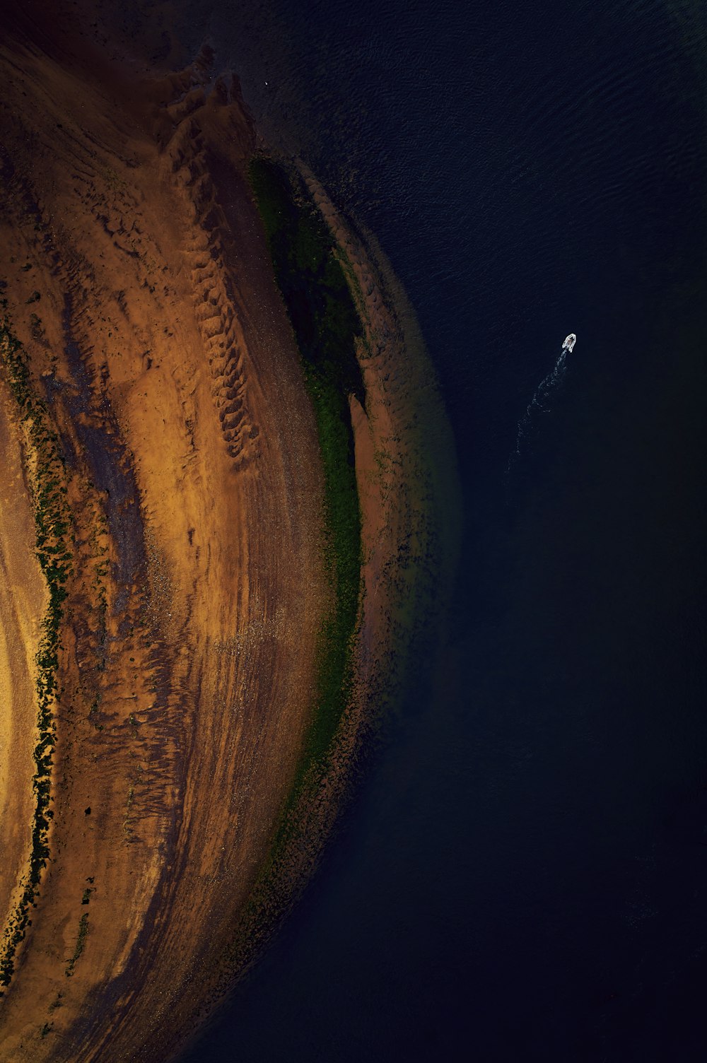 an aerial view of a body of water