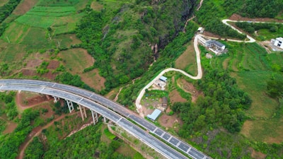 A scenic view of transport routes winding through the countryside.