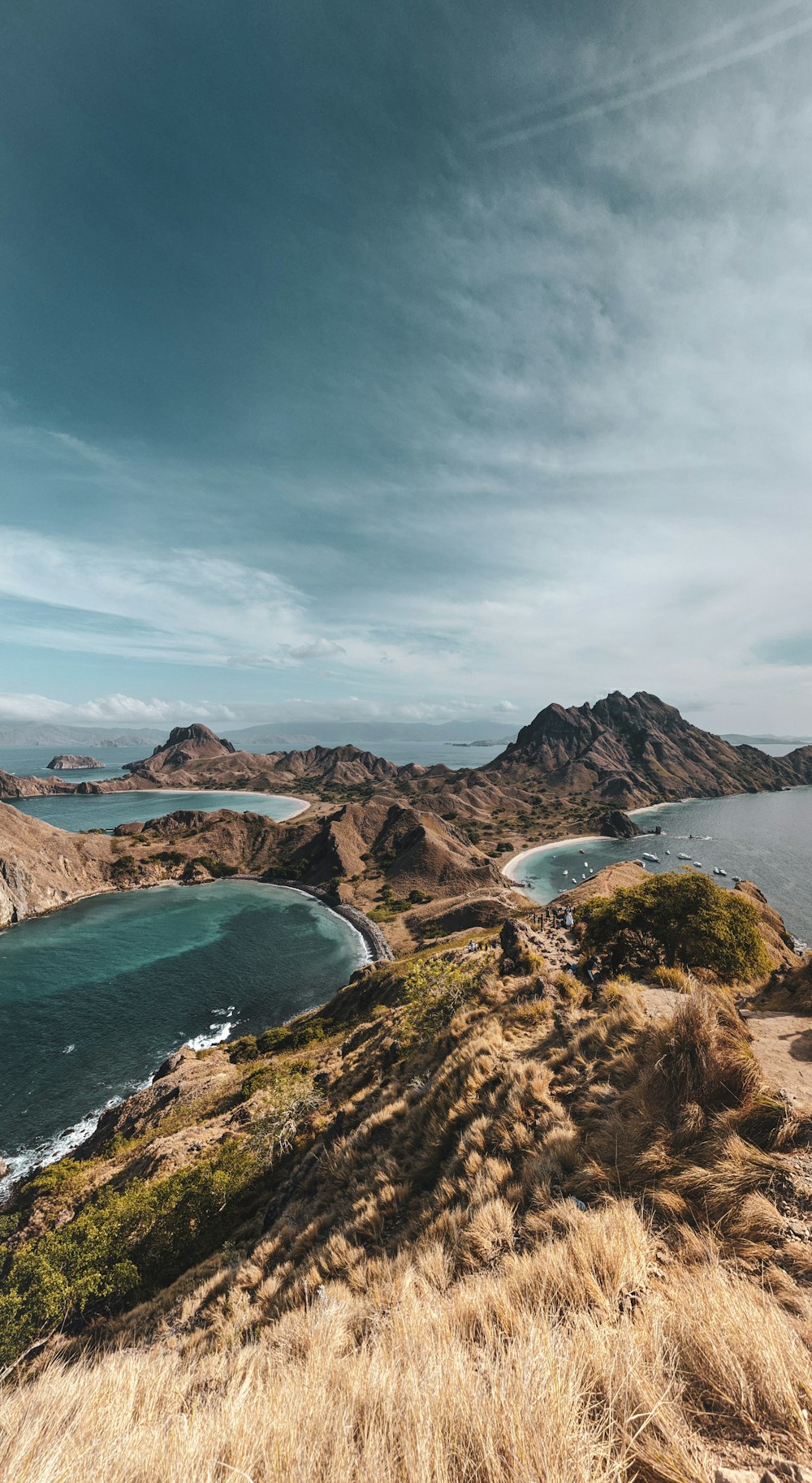 a view of a body of water from a hill