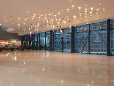 Interior view of a stylish commercial space with elegant lighting and finishes.