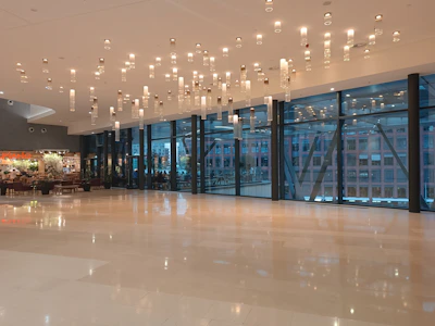 Restaurant space with elegant seating and ambient lighting ready for lease.