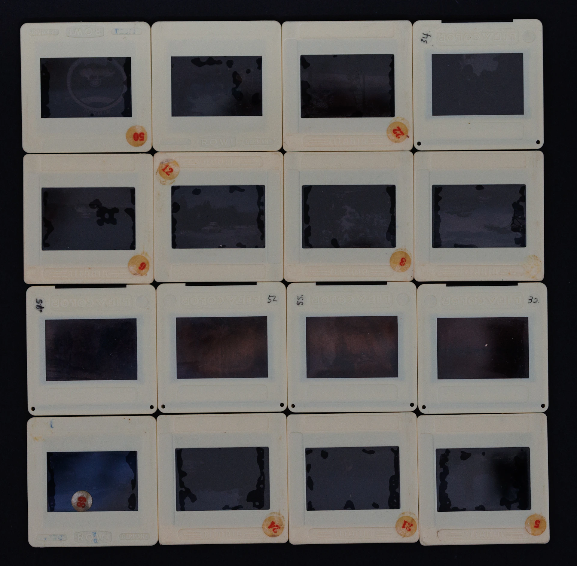 A dynamic horizontal scroll of a photo gallery featuring twelve square photos per slide, arranged in three rows, bursting with color and detail.