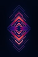 A sleek digital poster glowing in dark purple and red hues with animated geometric shapes.