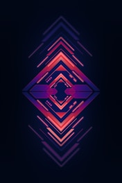 a dark background with a red and blue pattern