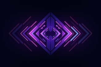 a dark background with a purple geometric design
