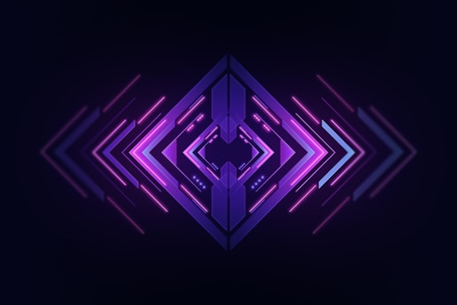 a dark background with a purple geometric design