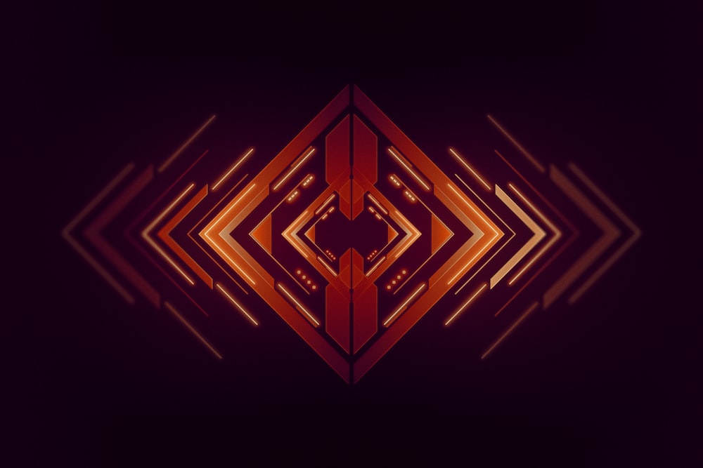 a dark background with an orange and red pattern