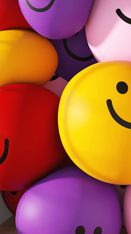 A cheerful customer holding a package with a big smile, surrounded by colorful smiley face icons.