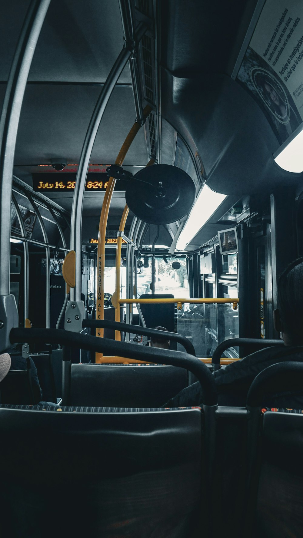 a view of the inside of a public transit bus