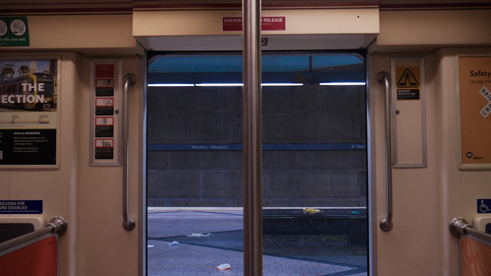 a view of a door from inside a train