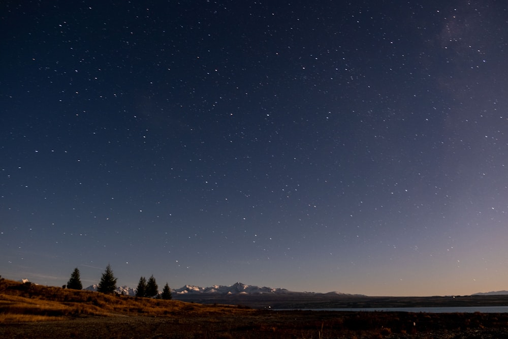 the night sky with stars above a body of water